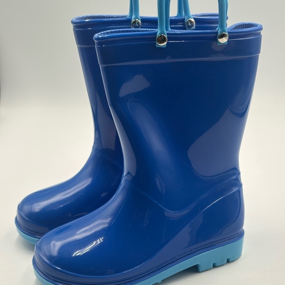Kids' Shiny Blue Rain Boots with Light Blue Soles - Picture 8 of 8